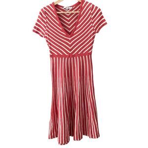 Boden Linen Blend Striped Knit Dress - Coral Pink Red - 4R US